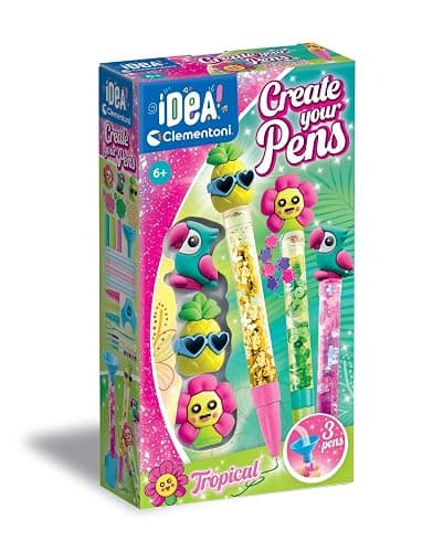 Clementoni | Crée tes stylos – Tropical | Kit Créatif Enfant 6 Ans+ | 3 Stylos DIY à Personnaliser | Décorations Tropicaux Incluses | Activité Manuelle Fille | Idée Cadeau Anniversaire ou Noël - Image 1
