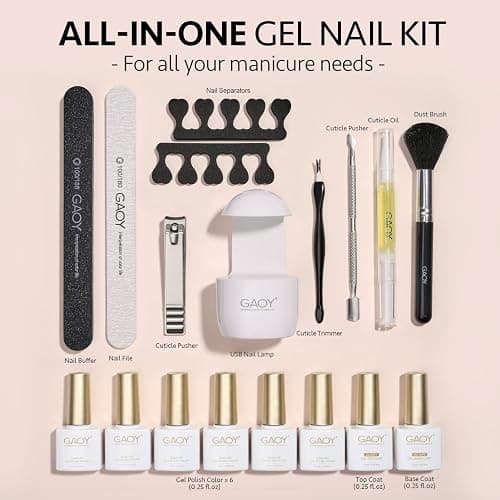 GAOY Gel Nail Polish Kit with UV Light for Beginners, 6 Colors Sheer Nude Red Pink Brown, Gel Polish Kit with Top and Base Coat for Salon and Nail Art DIY at Home, Rose Garden thumbnail 2