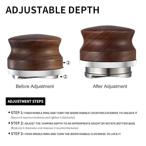 GURUDAR 51mm Coffee Distributor, Espresso Distribution Tool, Adjustable Depth Espresso Tamper Leveler with Walnut Wood Handle Fits for 51mm Delonghi Barista Portafilter thumbnail 5