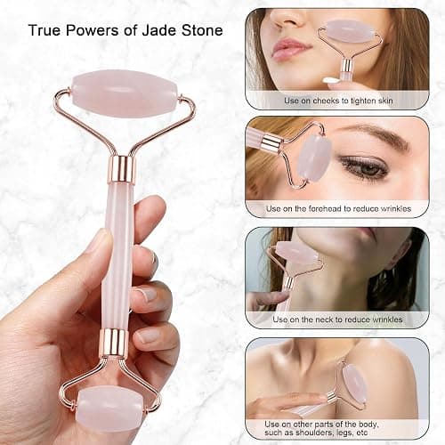 XYZBSTAR Jade Roller for Face, Facial Roller Massager Skin Care Tool, Gua Sha Facial Tools for Face, Neck, Eyes, Reduce Puffiness of The Skin (APink) thumbnail 4