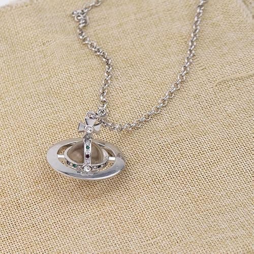ZHAOZHAO Silver Crystal Quartz Saturn Necklace for Women - 20 Inch Sky Star Pendant thumbnail 5