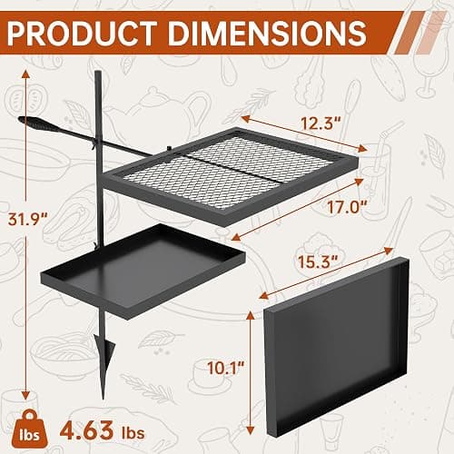 ABSCONDO Height-Adjustable Campfire Grill grate, Swivel Fire Pit Grilling Grate, Heavy Duty Portable Over Fire Cooking Grate with Handbag for Outdoor Camping Hiking Backpacking and Family Gatherings thumbnail 3