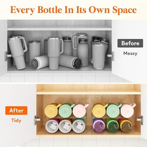 Lifewit Stackable Bottle Storage Organizer, Clear Freestanding Wine Holder for Cabinet, Large Slot Water Bottle Tumbler Cup Organizer for Pantry, Plastic Wine Rack for Fridge Cellar, 2Tier Hold 6 thumbnail 7