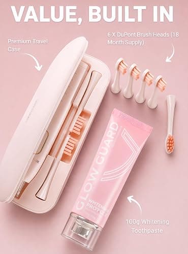 SMILE NOVA Sonic Lux™ Pink Electric Toothbrush for Adults – Luxury Rechargeable Sonic Electric Toothbrush with Travel Case with GlowGuard Nano-Hydroxyapatite Whitening Toothpaste & 6 Brush Heads thumbnail 2