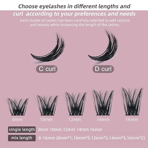 QUEWEL Cluster Lashes 72 Pcs Wide Stem Individual Lashes C/D Curl 8-16mm Length DIY Eyelash Extension False Eyelashes Honey01 Styles Soft for Personal Makeup Use at Home (Honey01-D-MIX8-16) thumbnail 6