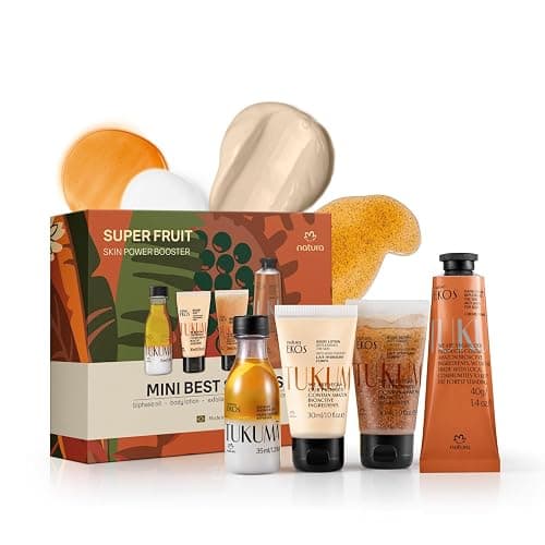 natura – Tukumã Hyaluronic Acid Boosting Minis Set (4 travel size Products) - Exfoliating Shower Gel, Biphase Shower Oil, Body Lotion and Hand Cream- Anti-Aging - Vegan Skin Care - Image 1