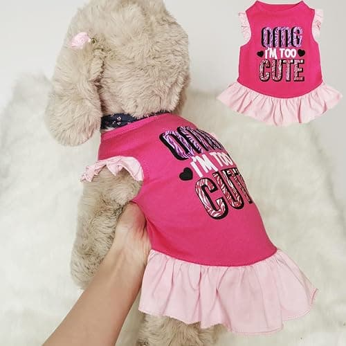 XPUDAC 4 Pieces Pet Dog Dress Dog Clothes Girl Puppy Shirt Yorkie Clothes Cute Doggie Dress Pet Apparel for Small Dogs and Cats (Pink Angel, Small(4.5-8lbs)) thumbnail 7