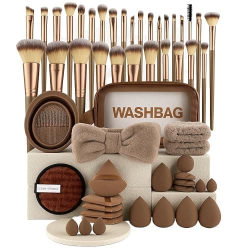 56-teiliges Make-up Pinselset mit Schwämmen, Stirnband & Tasche – Profi-Qualität - Image 1