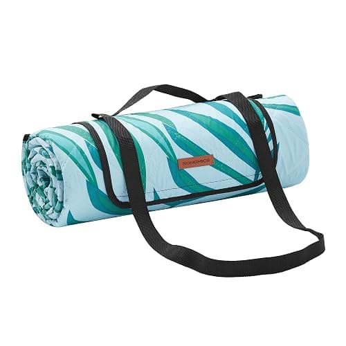 SONGMICS Picnic Blanket, 200 x 200 cm, Large Waterproof Foldable Outdoor Blanket for Camping, Park, Garden, Beach, Machine Washable, Fern Pattern and Blue UGCM087Q01 - Image 1