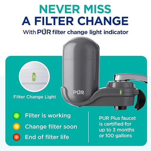 PUR Plus Vertical Faucet Mount Water Filtration System, Lead-Reducing Water Filter For Sink Faucet, Easy Install, 100 Gallons, Compatible with Sinks with External Aerators, Grey thumbnail 6