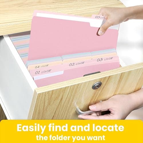 SUNEE File Folders Letter Size 10 Pastel Colors, 100 Pack Manilla Folders 8.5 x 11 1/3-Cut Tabs, Colored File Folders Office Home School for Documents Files Paper thumbnail 7