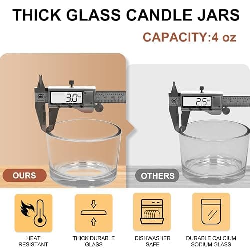 SHOWIN Thick Candle Jars for Making Candles 16 Pcs, 4 OZ Empty Jars with Wood Lids for Candle Making, Sample Container - Dishwasher Safe,Clear thumbnail 2