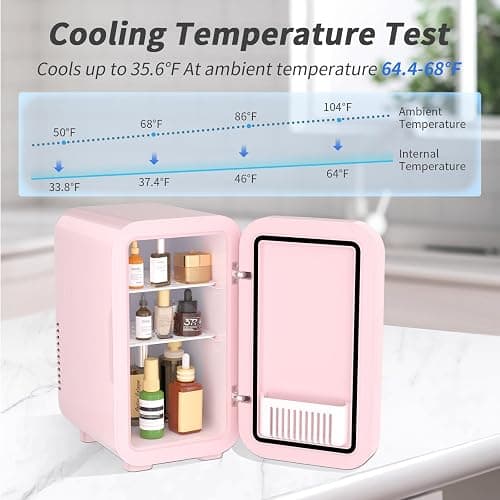 YASHE Mini Fridge, 6 Liter/8 Cans 110V AC/DC Portable Thermoelectric Cooler Refrigerators for Bedroom, Skincare, Beverage, Office, Dorm Room and Car, Pink thumbnail 4