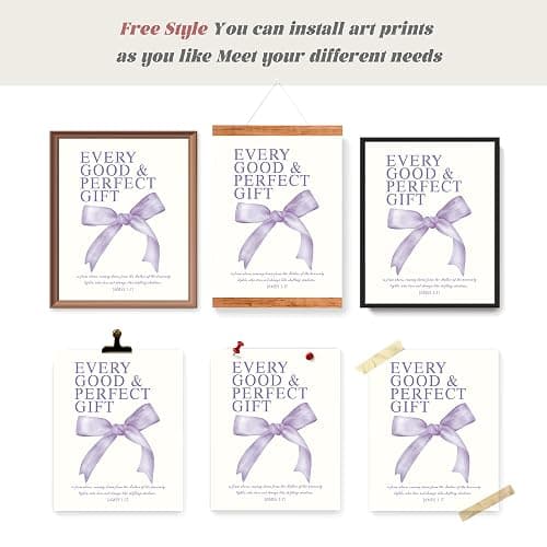LARTSFRO Coquette Purple Bow Christian Wall Art Decor Posters, Purple Bow Room Bedroom Bathroom Dorm Wall Art Decor Aesthetic for College Teen Girls Gifts, Inspirational Bible Verses Bow Wall Decor, 10x8 Inch Set of 4 Pcs Bow Pictures (UNFRAMED) thumbnail 4