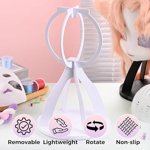 JORHANCE Collapsible Fursuit Head Stand with Rotating Base - Portable and Sturdy Display for Costume Heads (White) thumbnail 7