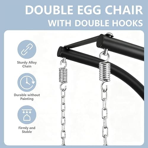 SWITTE Double Egg Swing Chair with Stand, Outdoor Patio 2 Person Hanging Wicker Hammock Chairs with Cushion for Indoor Bedroom, Lawn, Garden-Dark Grey thumbnail 8