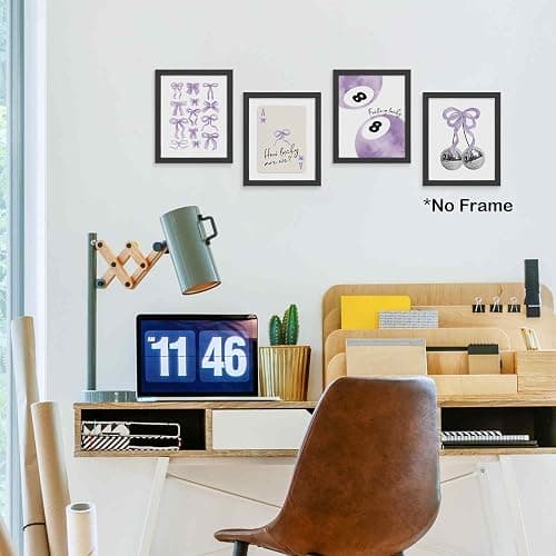 TLESKE Purple Coquette Bow Preppy Posters Prints Unframed 8x10 Set of 4, Trendy Aesthetic Lucky 8 Balls Wall Art Prints Decor for Teen Girls Dorm Bedroom, Retro Playing Card Disco Ball Wall Pictures thumbnail 2