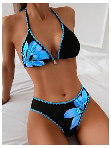 MakeMeChic Women's Polka Dots Triangle Thong Bikini Sets Floral Cute Bathing Suit Swimsuits thumbnail 5