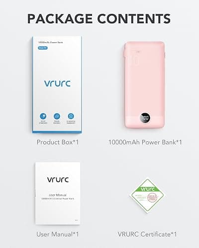 VRURC Portable Charger Built-in Cables and AC Wall Plug,USB C Power Bank 10000mAh, Travel Essentials Phone Charger Compact Lightweight External Battery Pack for Smart Phones, Tablets etc-Pink thumbnail 8