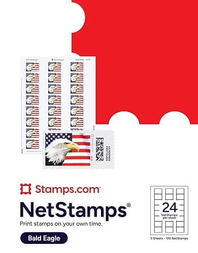Bald Eagle NetStamps 120-Pack (5 Sheets) Printable Postage Labels (Stamps.com Subscription Required) - Print Approved Postage - Inkjet & Laser Printers - Business, Personal, Home - 5 Sheets - Bald Eagle