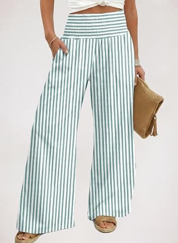 Dokotoo Women's Fall Gingham Wide Leg Casual Pants 2026 | High Waisted,Maternity Trousers,Lounge Palazzo Pants,Elastic Wasited,Boho Beach Clothes with Pockets,Home,Office with Pockets thumbnail 2