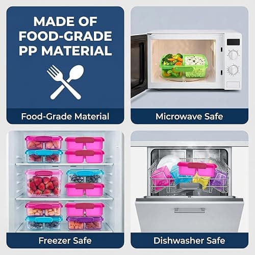 Hiceeden 4 Pcs 18 Oz Snack Containers with Lids, Reusable 2 Compartments Plastic Food Container with Cute Forks, BPA-Free Travel Bento Lunch Boxes for Kids & Adults, Dishwasher Safe thumbnail 5