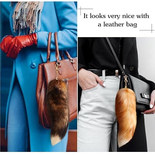 Sureio Winter Fox Tail Huge Fluffy Real Fur Wolf Tail Keychain for Women Handbag Cosplay Accessory thumbnail 2