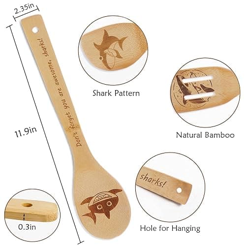 5PCS Shark Wooden Cooking Spoons Kitchen Decor Shark Gifts for Women Men Shark Lovers Birthday Gifts Party Favors Housewarming Wedding Bamboo Cooking Spoons for Everyday Use thumbnail 3