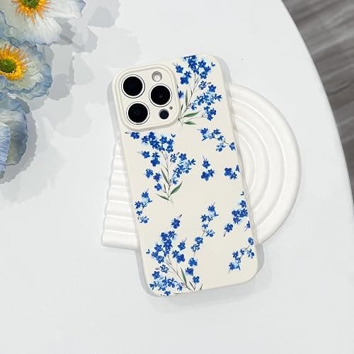 NITITOP Compatible with iPhone 13 Pro Max Case Cute Flower Floral Branch Leaves Pattern for Women Girls Trendy Slim Fit TPU Bumper Silicone Shockproof Full Camera Protection Cover - Blue thumbnail 3