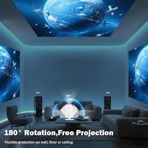 WellSonic Mini Projector Support 4K, 200 Ansi Outdoor & Home Movie Portable Projector with Wifi6 and 5.0 Bluetooth, Automatic Keystone Correction, 180°Rotatable, Compatible with HDMI USB PC Laptop thumbnail 4