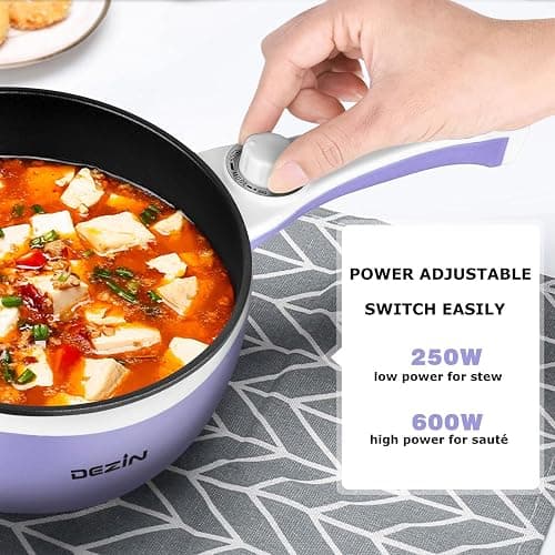 Dezin Hot Pot Electric Upgraded, Non-Stick Sauté Pan, Rapid Noodles Electric Pot, 1.5L Mini Portable Hot Pot for Steak, Egg, Fried Rice, Ramen, Oatmeal, Soup with Power Adjustment - 1.5L(Without Steamer) - Beige thumbnail 6