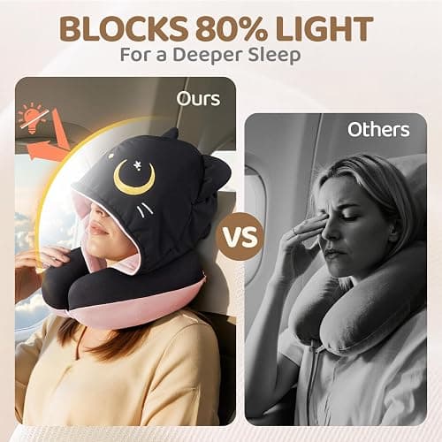 Mewaii Travel Neck Pillow with Hood for Airplanes,Memory Foam,Breathable Ice Silk & Soft Velvet,Double-Sided,Removable to Clean,Adjustable Strap,Portable Travel Pillow for Long Flights Adults & Teens thumbnail 3