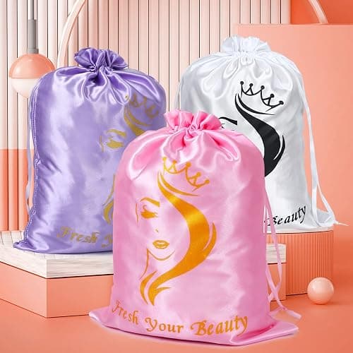 Satin Bags with Drawstring - Soft Pouches for Multiple Pieces, Bundles & Hair Extension Supplies - Home and Salon Use (6PCS Purple) thumbnail 7