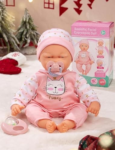 Mother Love Interactive Baby Dolls,16 Inches Dolls with Realistic Sounds and Movements,Talking and Crying Baby Doll, Soft Cloth Body with Feeding Toy, Dolls for 3+ Year Old Girls - Image 1