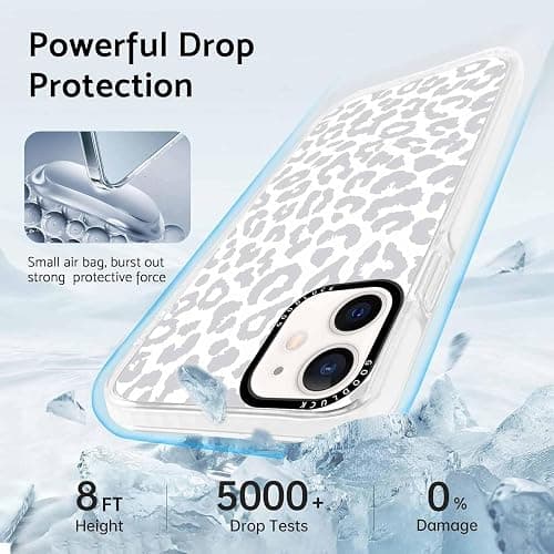 lioscre Cheetah Print Phone Case for iPhone 12 / iPhone 12 Pro 6.1" Case with 2 Pack Tempered Screen Protector, Cute Leopard Pattern Design Shockproof TPU Soft Clear Phone Cover for Women Girls, White thumbnail 4