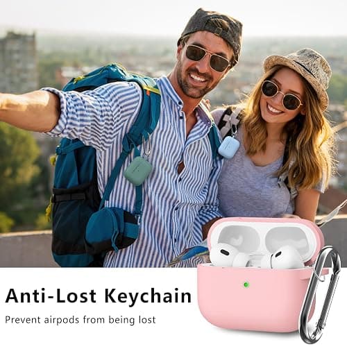 Ljusmicker for AirPods Pro Case Cover with Cleaner Kit,Soft Silicone Protective Case for Apple AirPods Pro 2nd/1st Generation Case for Women Men,AirPod Pro Case Accessories with Keychain-Pink thumbnail 6