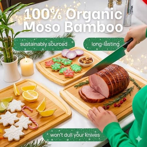 Organic Bamboo Cutting Boards for Kitchen Set of 3 with Lifetime Replacements – Premium Extra Large Wood Chopping Boards with Juice Grooves for Carving & Serving, Non-Toxic & Durable by Greener Chef thumbnail 6