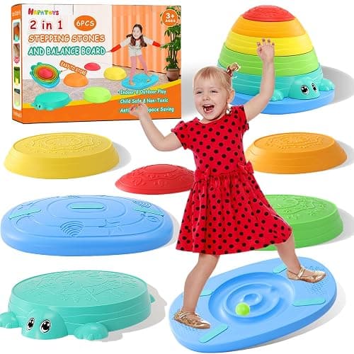 HAPATOYS Balance Board & Stepping Stones for Kids - 2-in-1 No-Slip Turtle Stepping Stones and Balance Board for Toddler Balance & Obstacle Course, for 3 4 5 6 Year Old Kid Indoor & Outdoor Play - Image 1