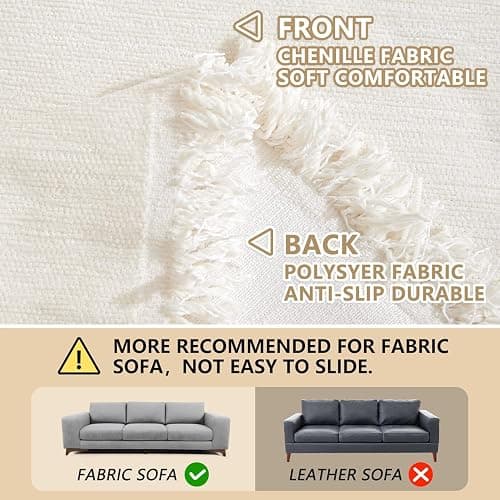 MEETSKY Couch Cover Sofa Covers Couch Covers for 3 Cushion Couch Sofa Pet Friendly, L Shaped Sectional Sofa Covers Washable Simply Put Sofa Throw Cover for Dogs, 91" x 134", Beige thumbnail 5