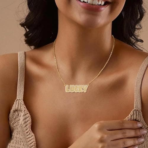 SEIZOO Custom Name Necklaces for Women Personalized 18K Gold Plated Nameplate Customized Jewelry Gift for Women thumbnail 4