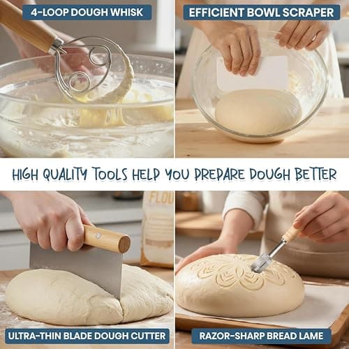 Rorecay Complete Sourdough Starter Kit: Bread Baking Supplies with Starter Glass Jar & 9” Round Banneton Proofing Basket Tool Set Ideal for Beginners Homemade Bread thumbnail 5