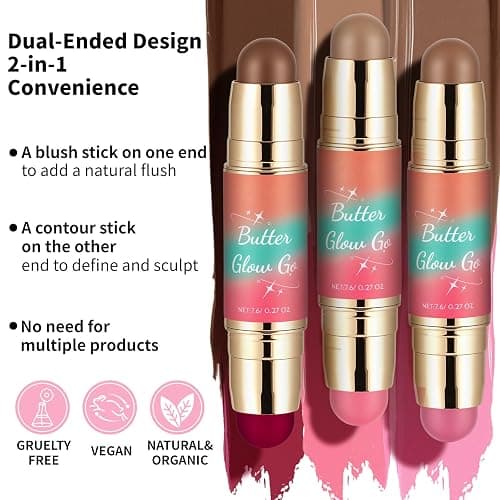 Dual-Ended Blush and Bronzer Stick – 2-in-1 Creamy Face Cheeks Contour Makeup, Smooth Hydrating Formula, Buildable Color for Natural Radiant Glow Beauty For Women (Sunkissed Rose) thumbnail 3
