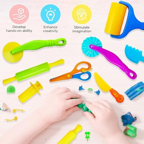 28Pcs Dough and Clay Play Tools Kit for Kids, Modeling Clay Accessories with Animal Cutters, Rolling Pins, Safety Scissors, Dough Extruder & Rollers thumbnail 6
