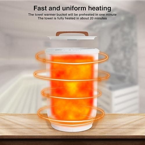 SAMEAT Heated Towel Warmers for Bathroom - Large Towel Warmer Bucket, Wood Handle, Auto Shut Off, Fits Up to Two 40"X70" Oversized Towels, White thumbnail 6