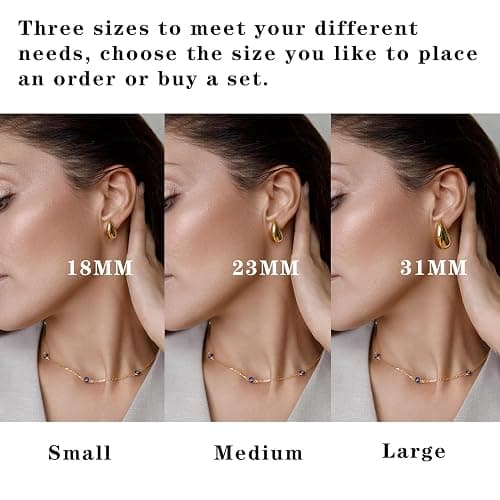Small Teardrop Gold Chunky Earrings for Women,Thick Gold Plated Hoop Hypoallergenic Water Drop Earring Dupes for Women 18MM thumbnail 3