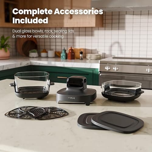 Kismile 5-in-1 Portable Glass Air Fryer, 2.6QT & 4.7QT Dual Glass Containers with Lids, 85% Less Oil, Compact Smart Air Fryer Oven for Deep Roast, Crisp, Keep Warm – Freezer & Dishwasher Safe thumbnail 4
