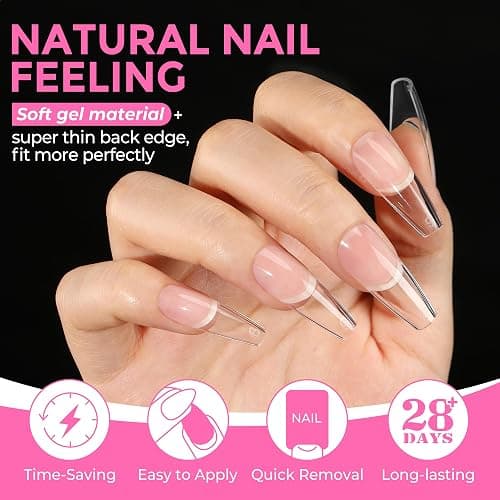 UNA GELLA Long Coffin Nail Tips: 216pcs Coffin Acrylic Fake Nails Full Cover Gel Nail Tips Press On Nails Clear Tips for Nail Extension DIY Salon 12 Sizes thumbnail 4
