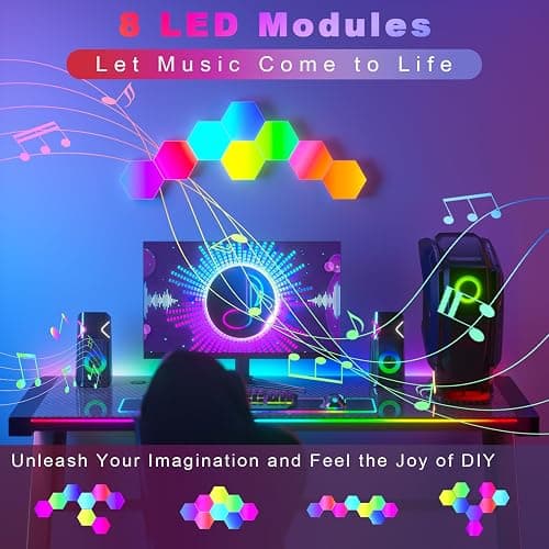 PUMPKINS Hexagon LED Lights, 8 Pack RGB Hex Light Panels, Smart Wall Gaming Panels Sync to Music for Room Bar Bedroom Home Decor Room, With App & Remote Control, White - Hexagon Lights 8pack thumbnail 3