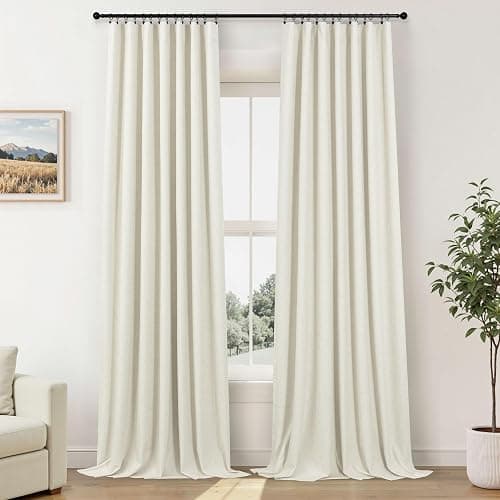100% Blackout Curtains 84 Inch Length 2 Panels Set Neutral Boho Linen Farmhouse for Bedroom Windows Living Room Darkening Thermal Insulated Drapes Natural Cream Ivory 7ft Long Back Tab Pleated Pocket thumbnail 8