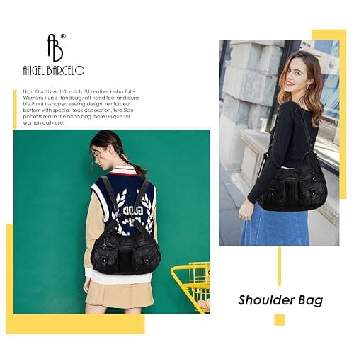 Angel Barcelo Women Multifunctional Soft Leather Handbag Purses Shoulder Hobo Backpack Crossbody Zipper Bag with Pocket thumbnail 6